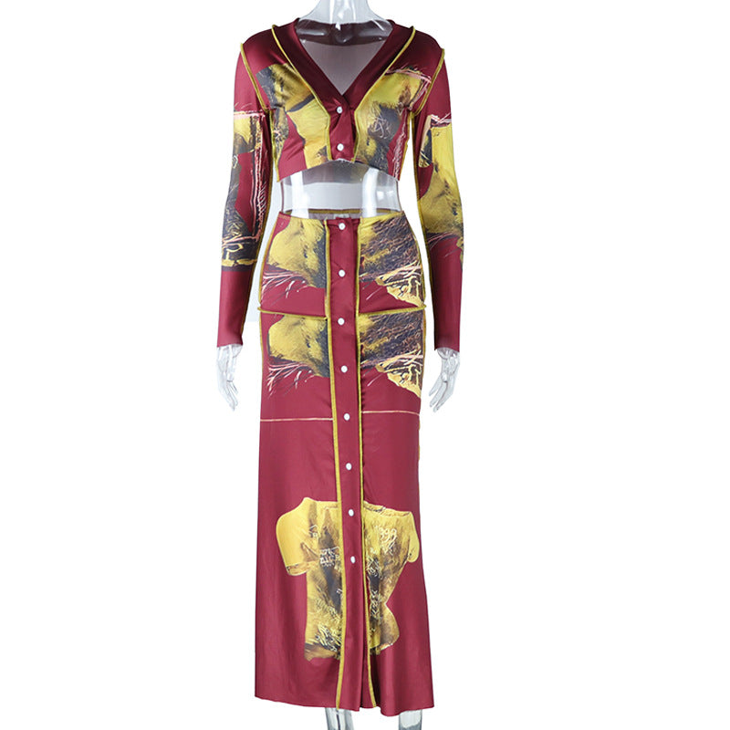 Long Sleeved Two Piece Skirt Set