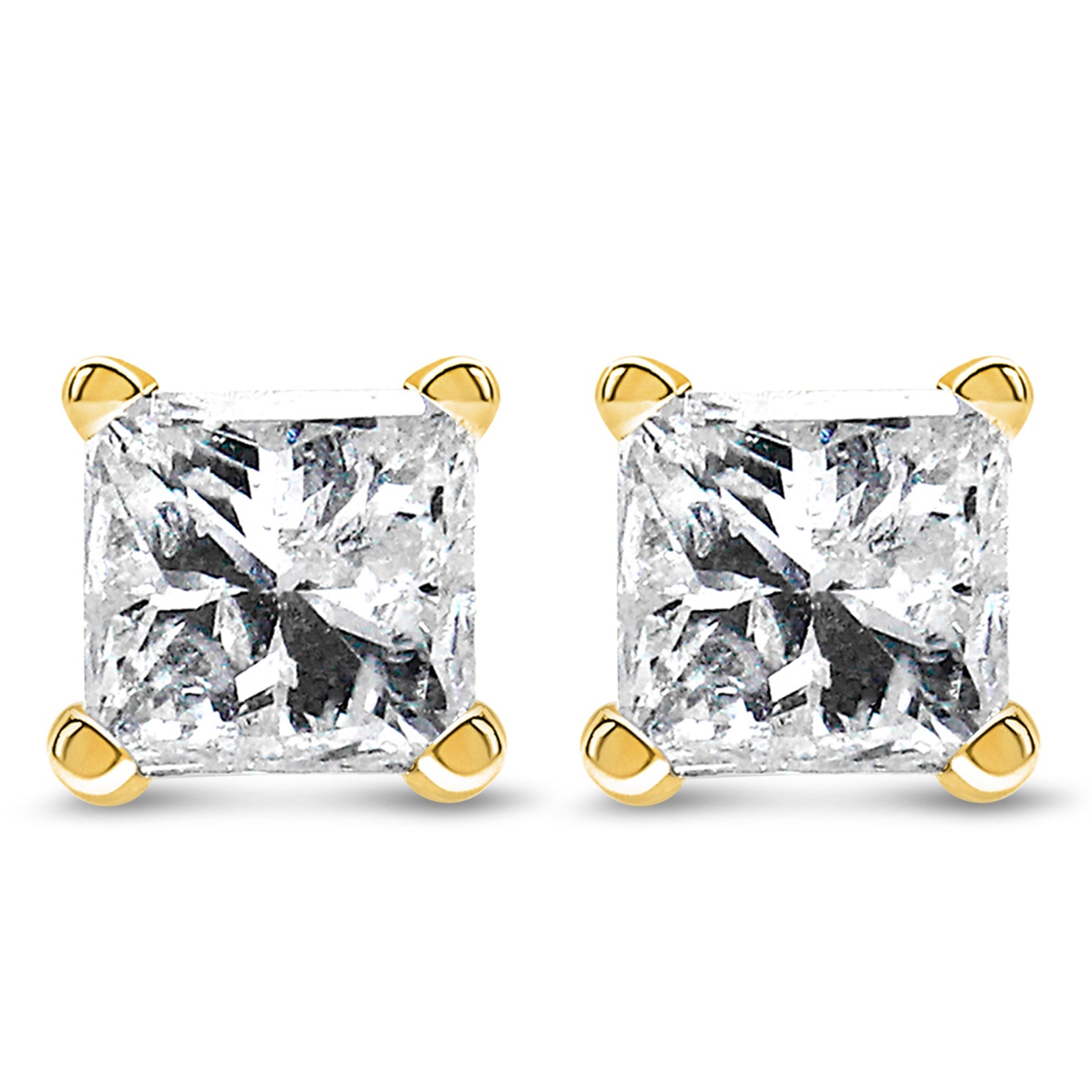 AGS Certified 14k Yellow Gold 1/4 cttw 4-Prong Set Princess-Cut Solitaire Diamond Push Back Stud Earrings (F-G Color, SI2-I1 Clarity)