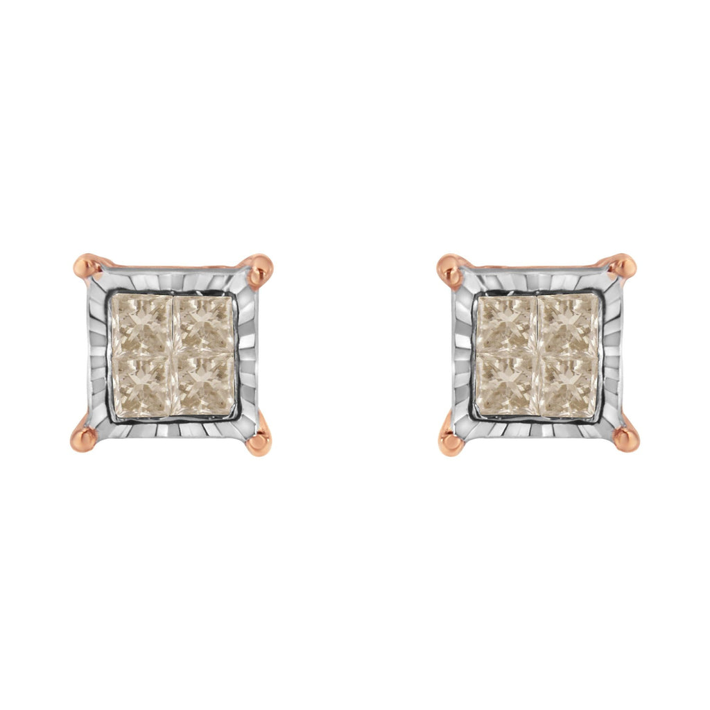 10K Two-Toned Princess-Cut Composite Diamond Stud Earrings (1/2 cttw, J-K Color, I1-I2 Clarity)