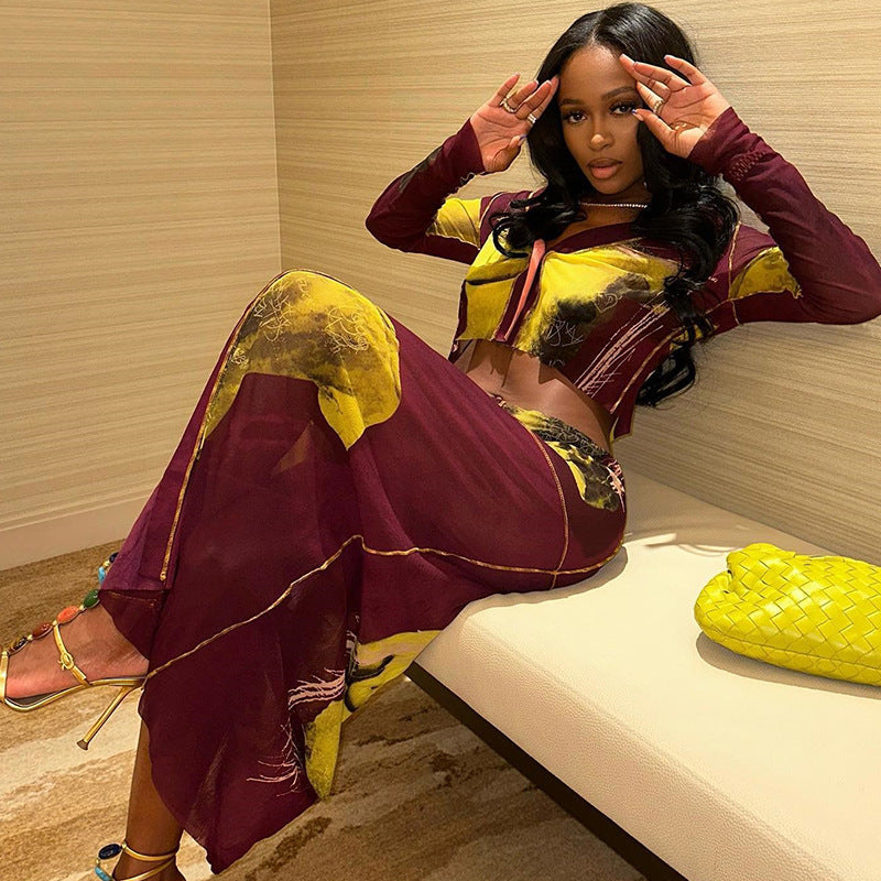 Long Sleeved Two Piece Skirt Set