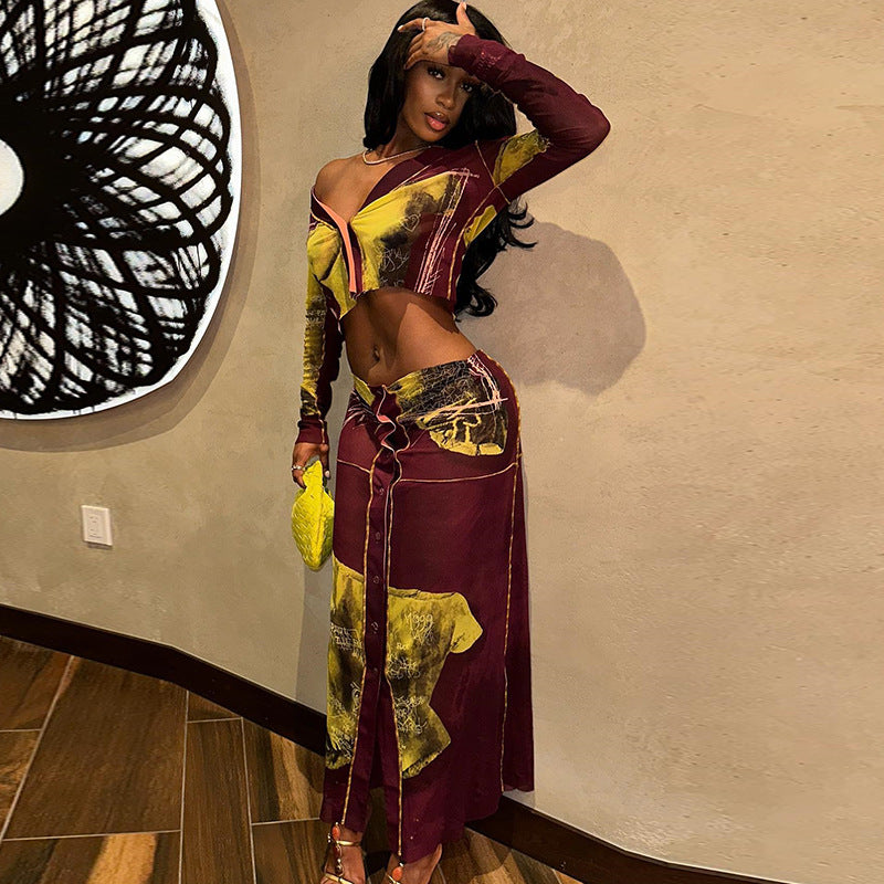 Long Sleeved Two Piece Skirt Set