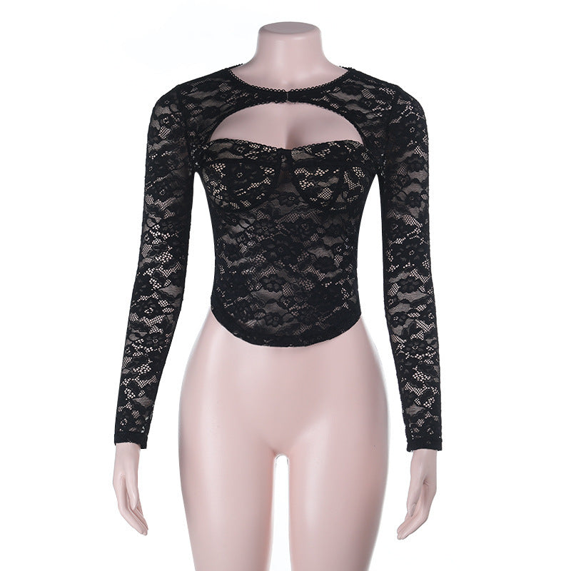 Lace Cutout Long Sleeve T-shirt