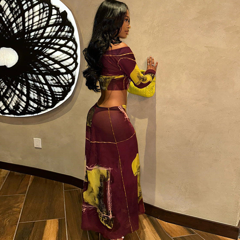 Long Sleeved Two Piece Skirt Set