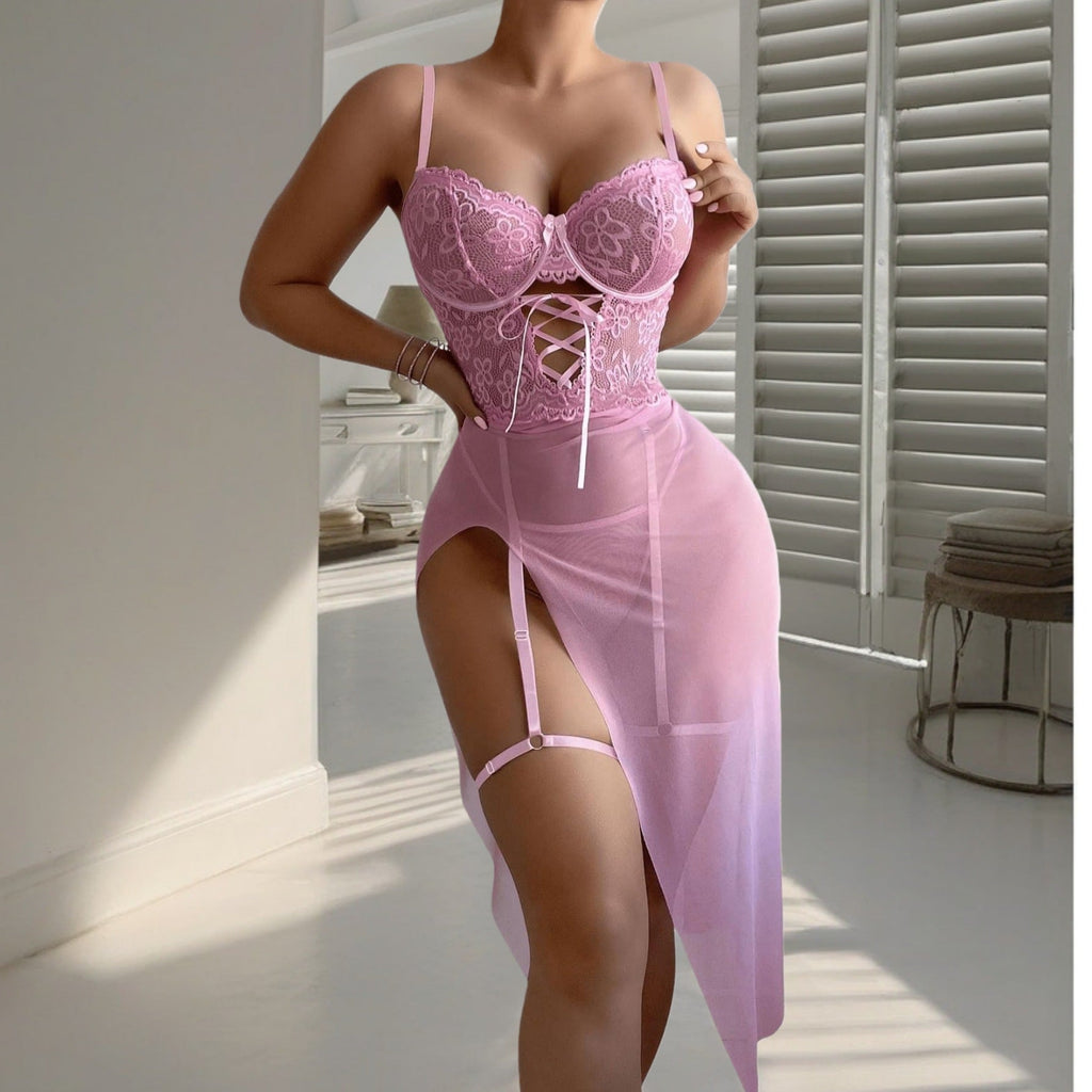 See through Lace Lingerie Maxi Dress