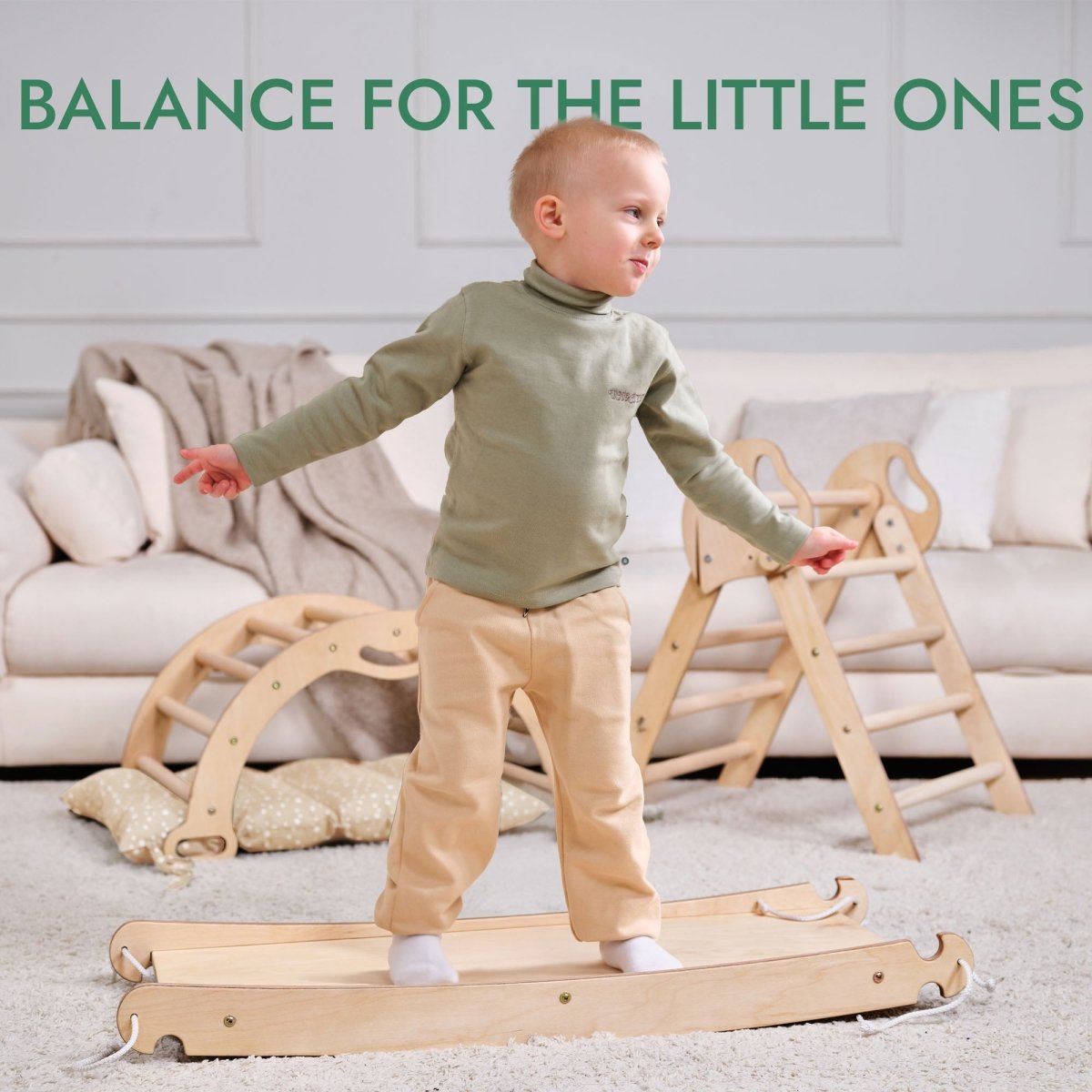 4in1 Montessori Climbing Set: Pikler Triangle, Arch, Slide Board, and Cushion for Toddlers (1–3 Years)